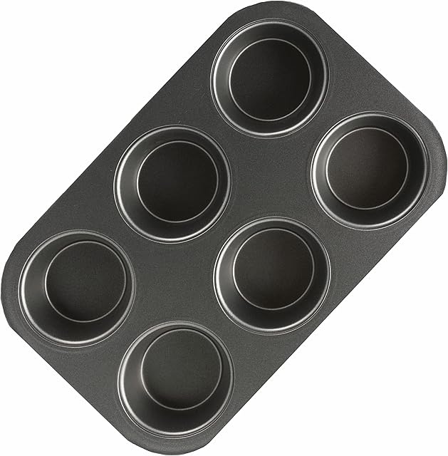 SUL Non Stick Muffin Trays Baking Moulds, Cupcake Tray for Yorkshire Pudding Tray, Cup Cakes, Muffin Tin Mince Pie Baking Tray Sweet Treats Dishwasher Safe (6 Cup Black Tray)