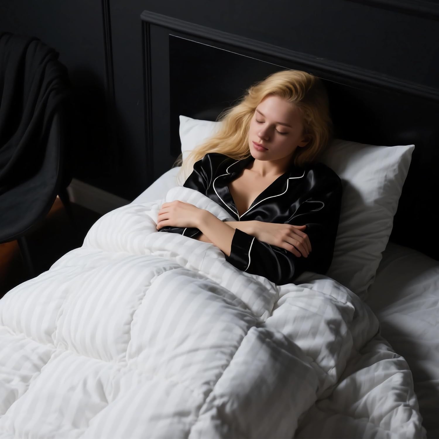 puredown® Goose Feather Comforter Full/Queen Size - All Season Duvet Insert, Ultra Soft Stripe 100% Cotton Shell Hotel Collection Comforters, 500 Thread Count with Ties (90x90'',Stripe White) - Image 8