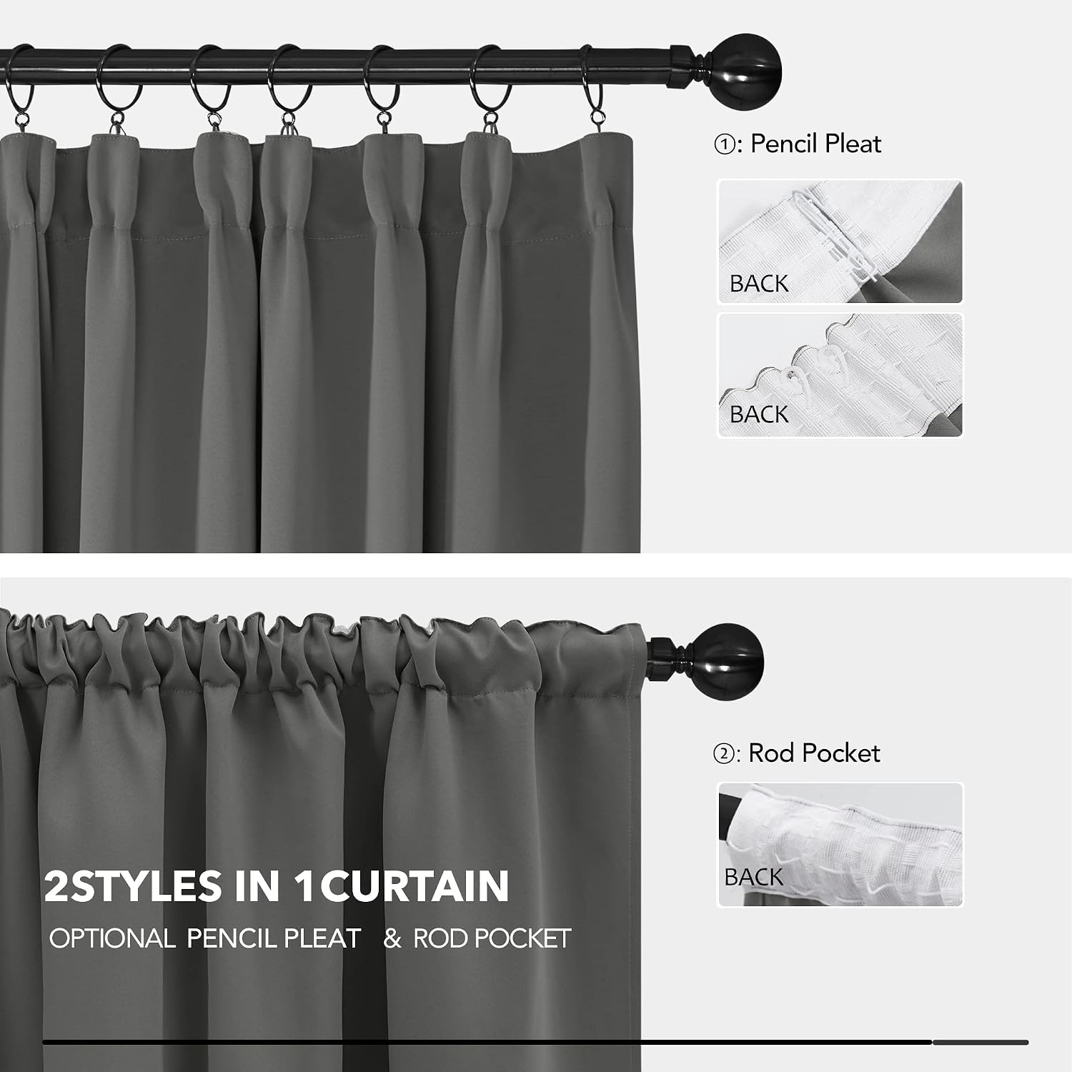 Deconovo Super Soft Solid Thermal Insulated Grey Blackout Curtains Pencil Pleat Curtains for Living Room Light Grey W55 x L79 Inch 2 Panels - Image 5