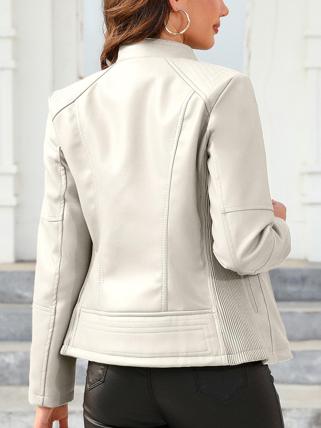 Giolshon Giacca da Donna in Similpelle da Motocicletta Primaverile e Autunnale Giacca Casual Corta