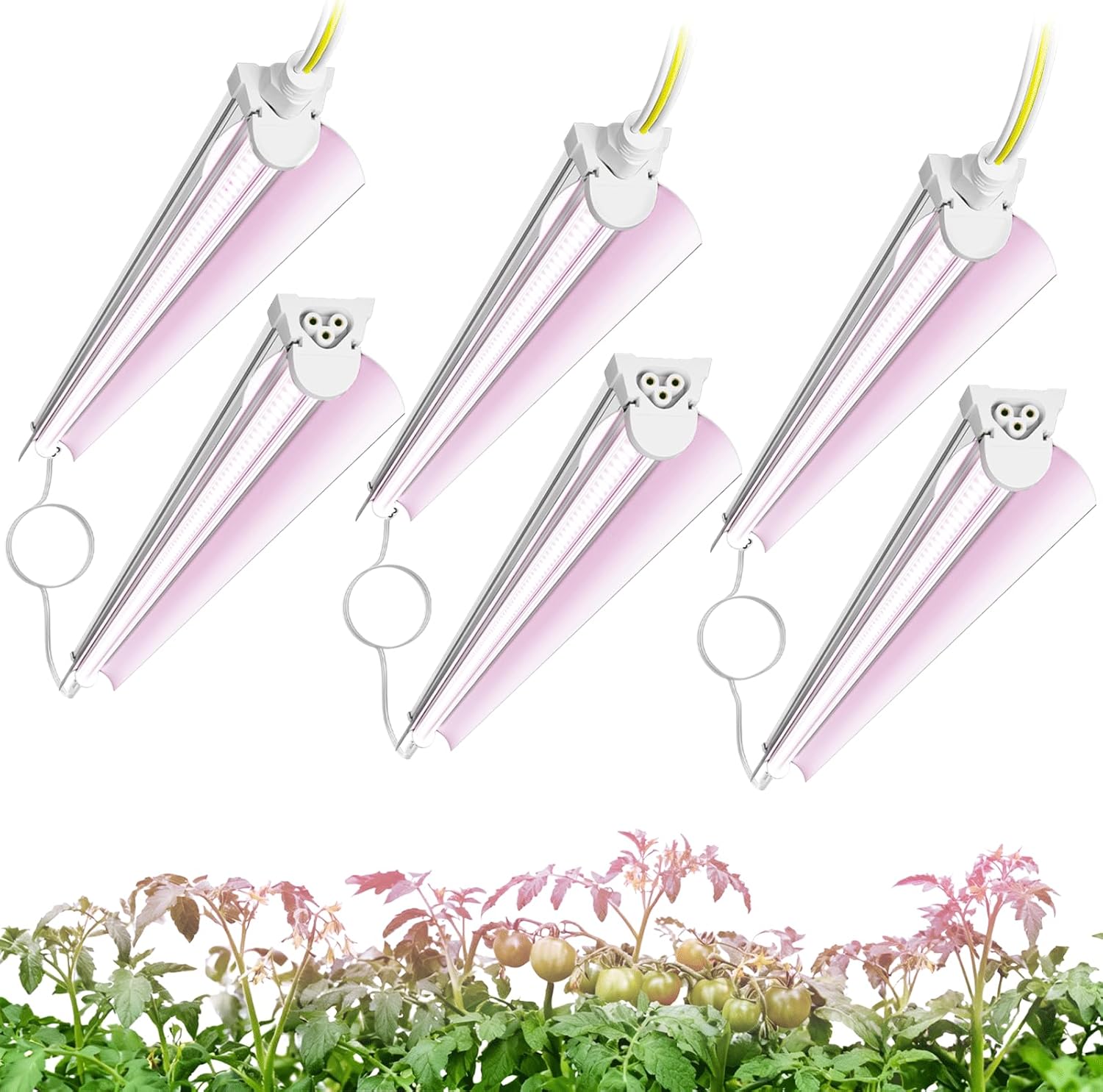 6 Pack 4FT Plant Grow Light,T8 Pinkish White Full Spectrum, with ON/Off Switch & Timed Function,Aluminum Reflector, Linkable,Plant Growing Lamp Fixture for Greenhouse Indoor