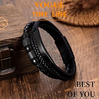 Men's Woven Leather Bracelet Black PU Leather Classic Jewellery Accessories Stainless Steel Casual Hip-hop Punk Cuff Bracelet Classic Jewellery Accessories for Men