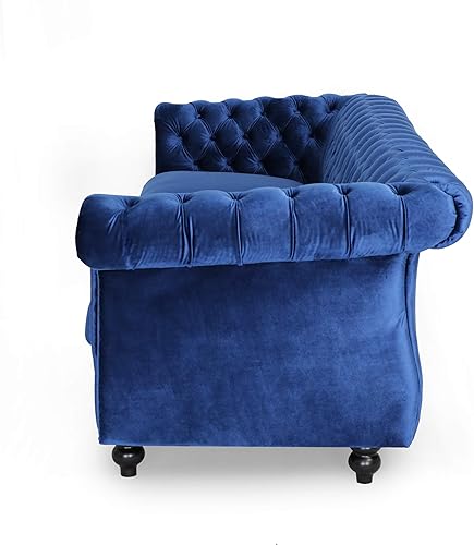 Miniatura 7 de Great Deal Furniture GDFStudio Chesterfield - Sofá de terciopelo en tono joya con brazos de desplazamiento, color azul marino