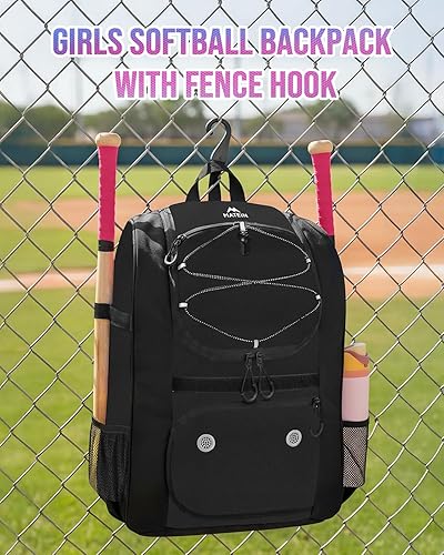 Miniatura 8 de MATEIN - Bolsa de sóftbol, mochila de béisbol ligera con compartimento para zapatos, gancho para valla para bate y equipo de TBall Bate, regalos