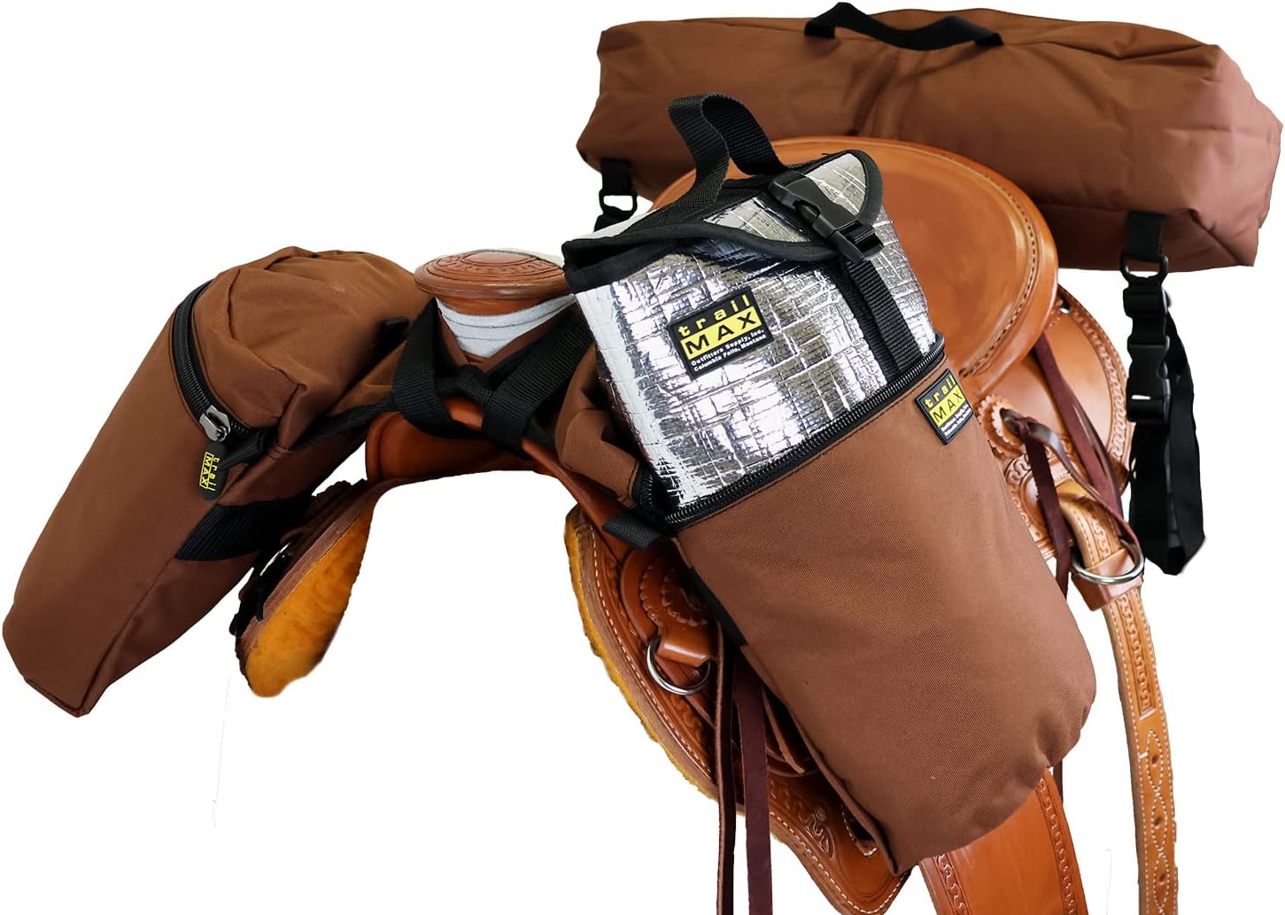 TrailMax Large Horse Pommel Bag Cantle Bag Combo; Horn & Cantle Saddlebags for Horses; Saddle Bag Combination for Trail Riding; Brown