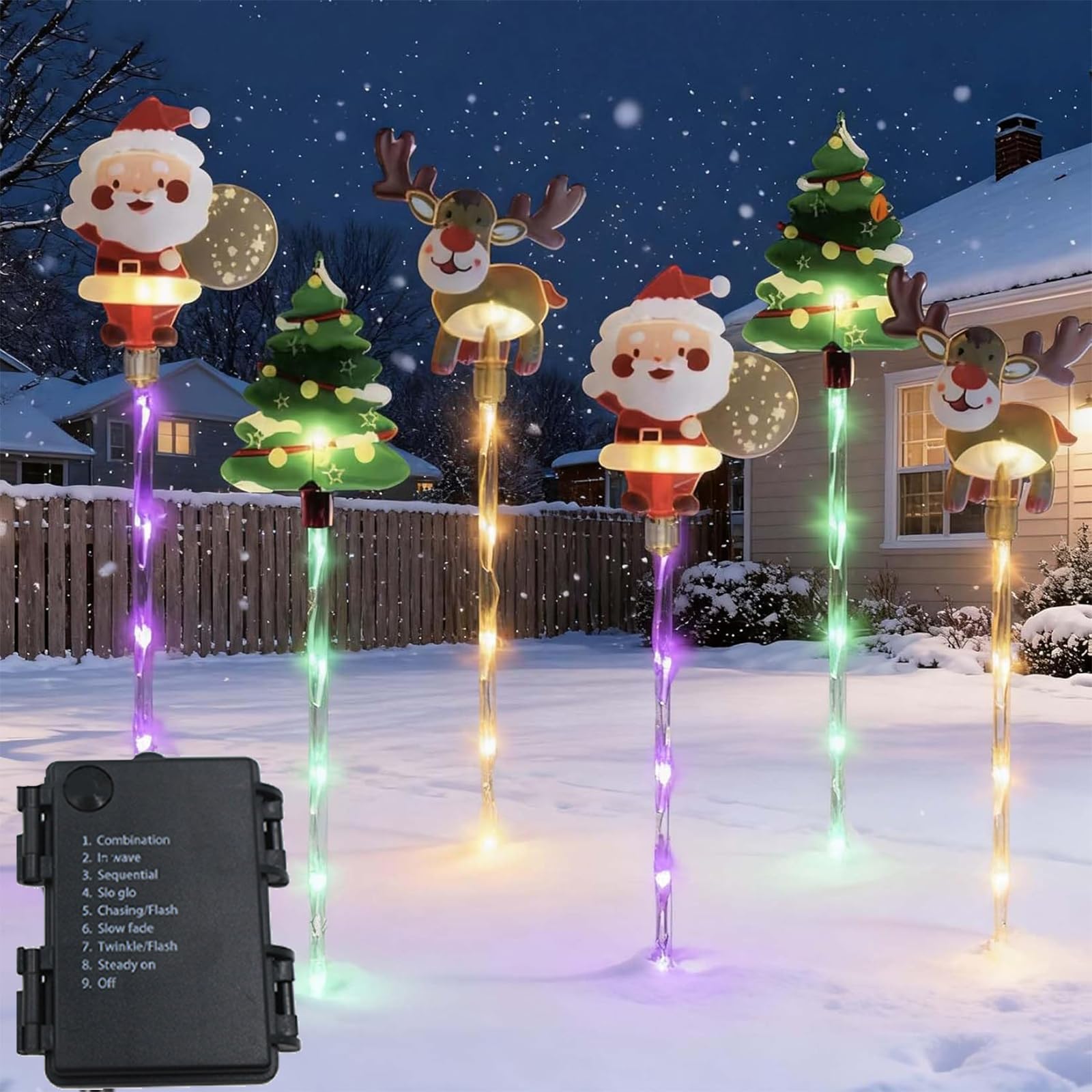 Vgpbphj 2026 New 6-Pack of Moving Christmas Lights, LED Solar Christmas Decorations Outdoor Waterproof, Solars & Battery Power, Courtyard Tree Snowman Reindeer for Xmas Pathway (B, Battery)