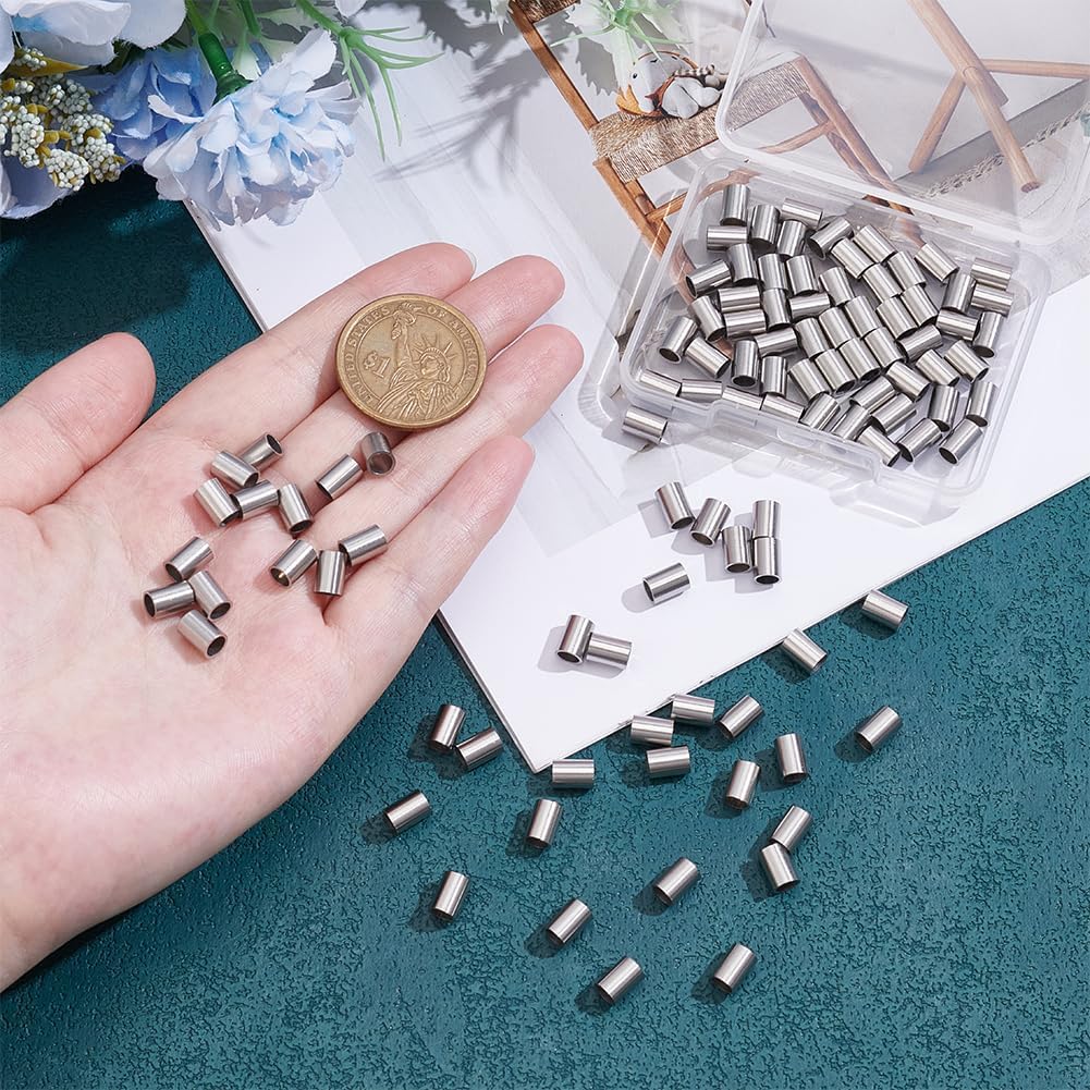 UNICRAFTALE 100Pcs 304 Stainless Steel Tube Beads Metal Straight Long Beads Smooth Loose Tube Bead Metal Spacer Bead 5mm Diameter for Bracelet DIY Craft Jewelry Making 7mm - Image 2