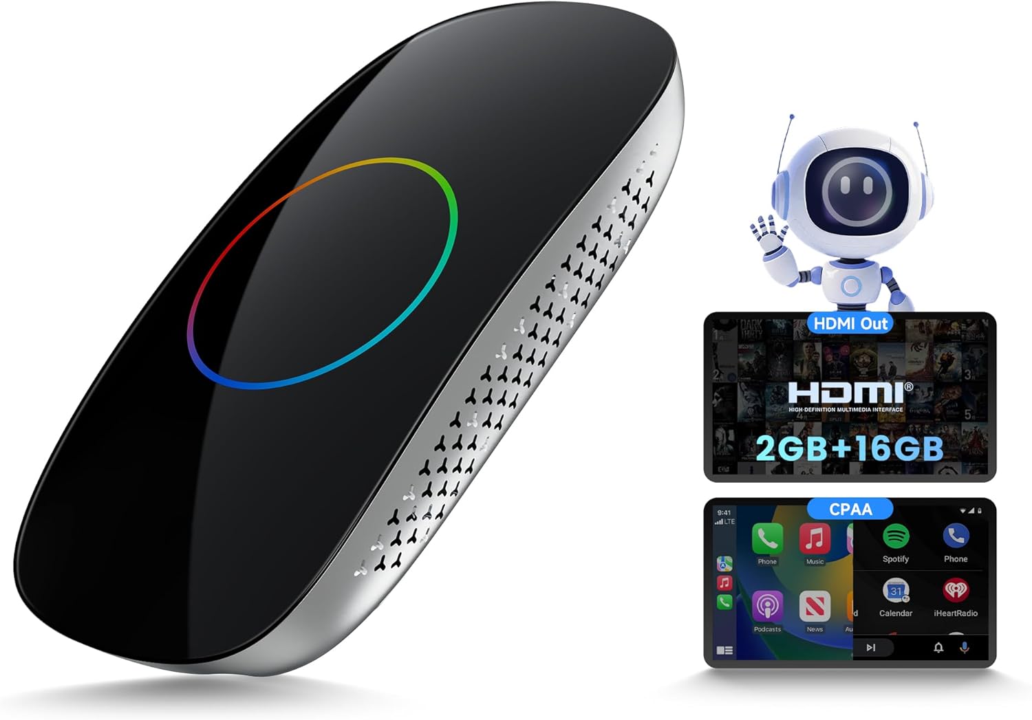 Magic Box - AI Box CarPlay Android Auto Wireless 2GB+16GB, Support YouTube, Netflix, Prime Video, Disney+, Spotify w/HDMI Output, Dual Wi-Fi & BT (5.4 & 4.2), USB Playback, AI-Powered, OTA