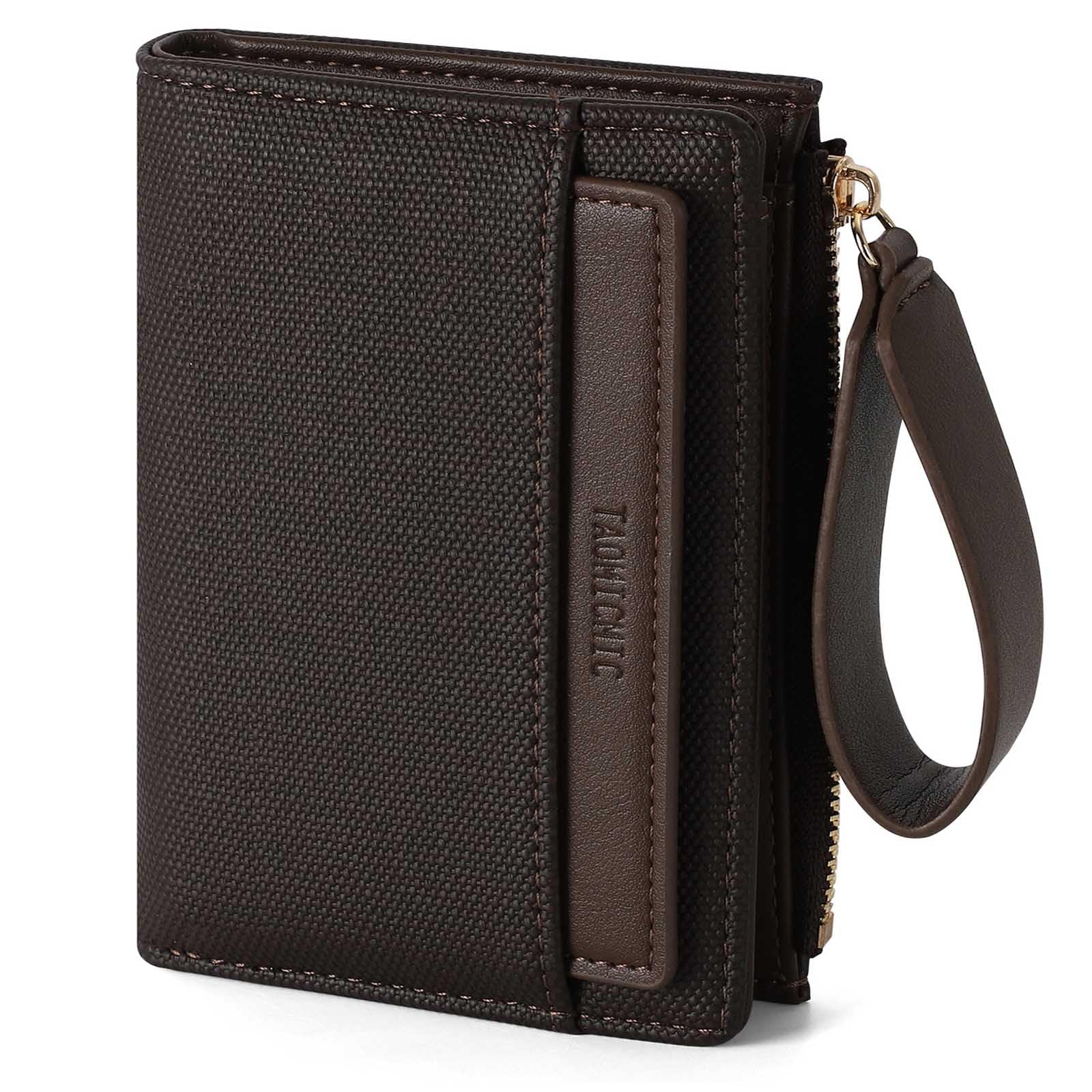 RRANCharltu Geldbörse Damen aus weichem Leder, Portemonnaie Damen klein Geldbeutel klein mit viele Kartenhalter Geldbörse mittelgroß mit Reißverschluss-Armband und Münzfach, Kaffee