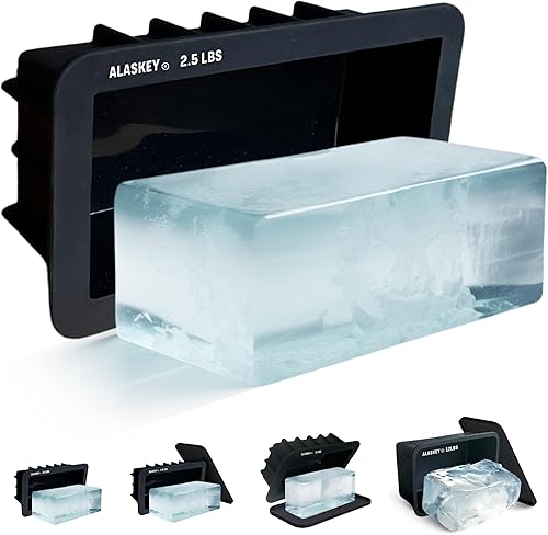 Alaskey Molde de bloque de hielo extra grande  Forma de ladrillos de hielo de 2.5 libras  Molde de silicona profesional para hacer cubitos de hielo