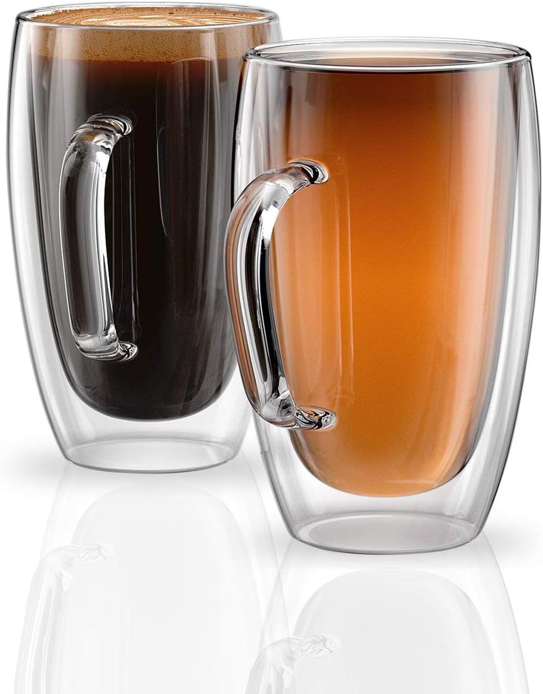 Large Coffee Cups 15oz – Set of 2 Drinking Glasses – Double Insulated Wall Glass – Perfect for Latte Cappuccino Espresso and Tea