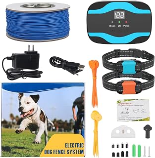 Electric Dog Fence, Wired Pet Containment System 656Ft Electric Fence for Dogs Adjustable Vibration & Rechargeable Underground/Aboveground 2 Waterproof Shock Training Collars Receiver Tone Correction