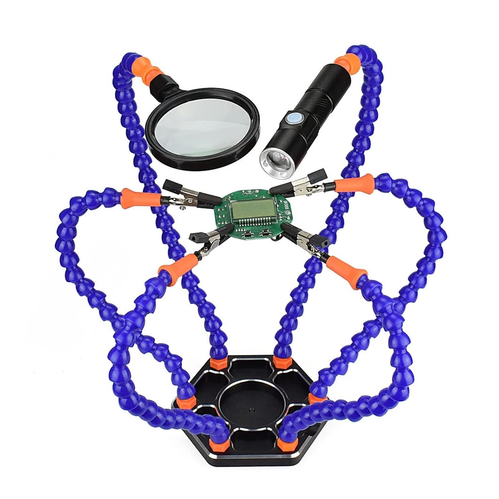 Saldatura Terza Mano Strumento, Saldatura Terza Mano Strumento Multicolore con Lente d'Ingrandimento 3X Torcia Ricaricabile USB Confezione da 12 80mm(Sn6sb-usb)