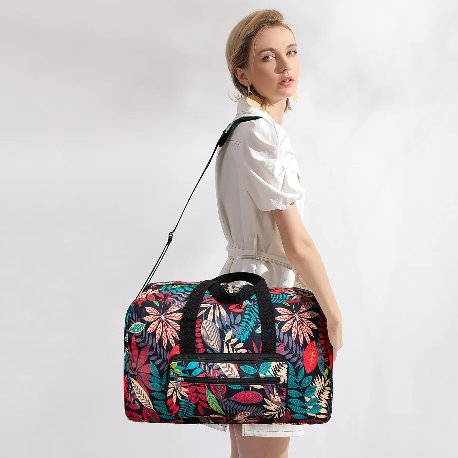 Foldable Travel Duffel Bag, Medium Women's Weekender and Overnight bag carry on Luggage bag for Women