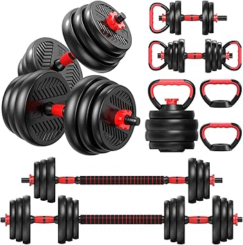 4 in 1 Adjustable Weight Dumbbell Set, Multi-Purpose Home Gym Equipment - Dumbbells, Barbells, Kettlebells, Push-Up Stands