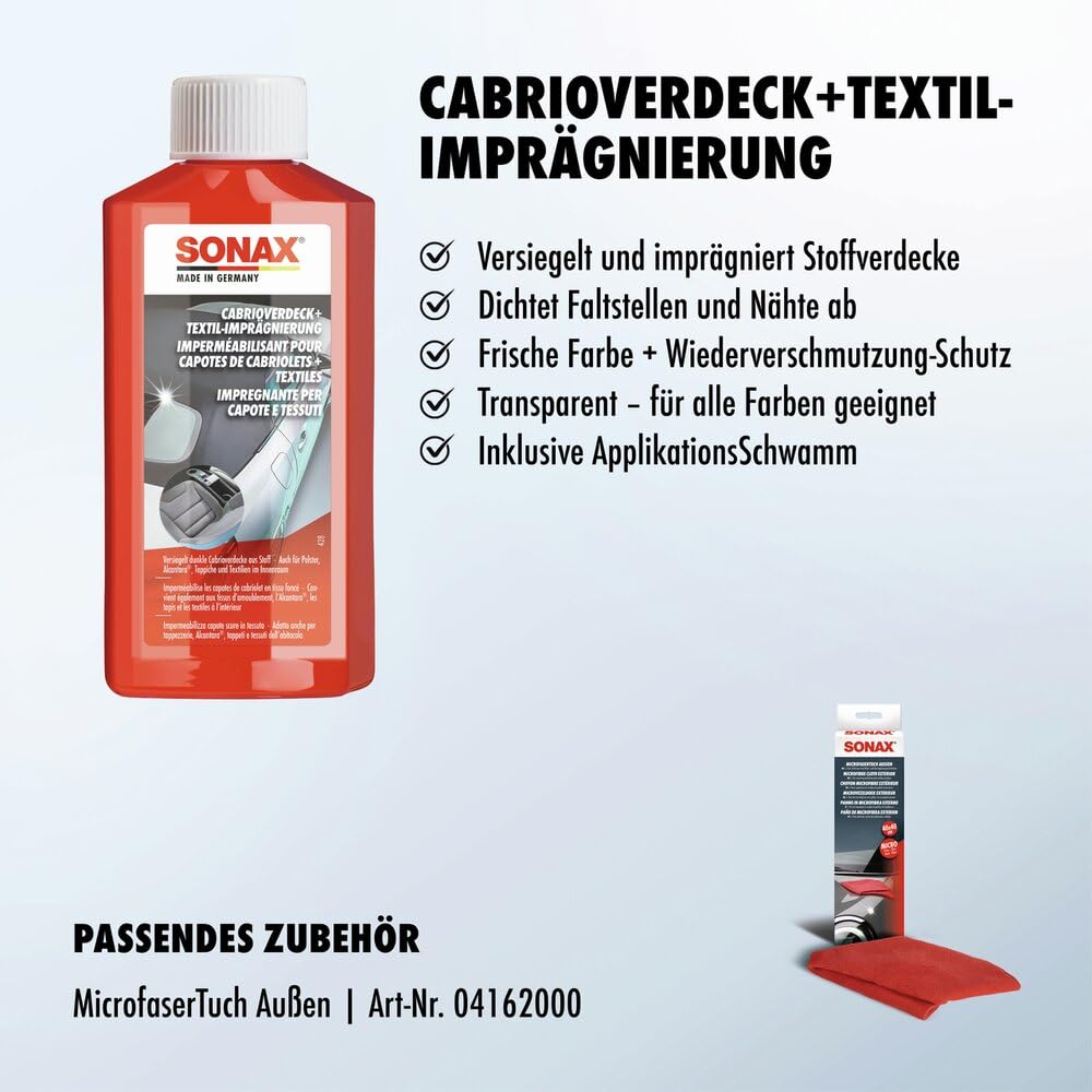 SONAX Cabrioverdeck+Textil-Imprägnierung (250 ml) Farbauffrischung und Schutz vor Wiederverschmutzung von Stoffverdecken | Art-Nr. 03101410