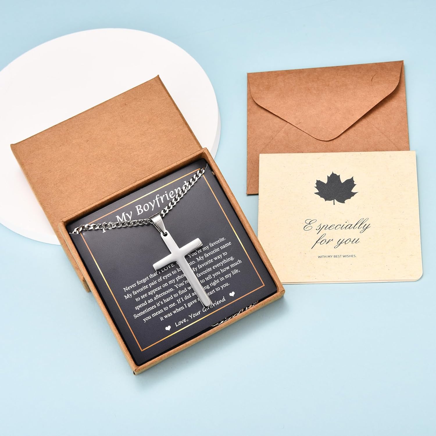 EPIRORA Cross Necklaces Gifts for Men, Silver Cuban Link Chain Necklace Gifts for Dad Son Grandson Uncle Nephew Boyfriend - Image 2