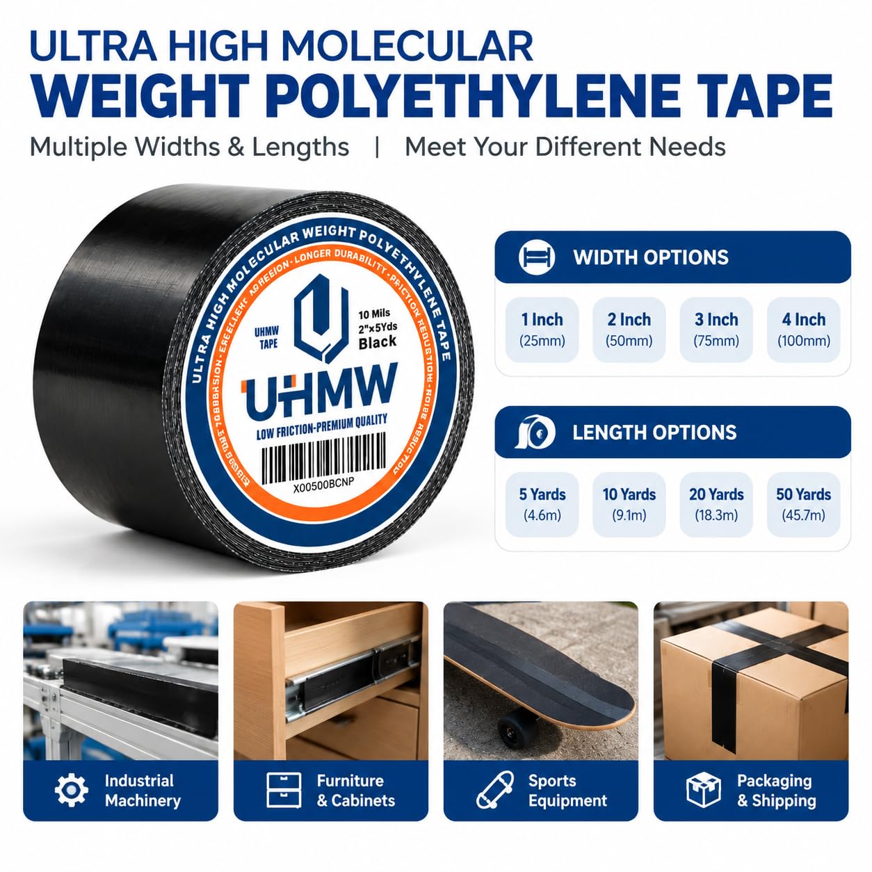 Black Ultra High Molecular Weight Polyethylene Tape(3" x5Yds 10Mils)