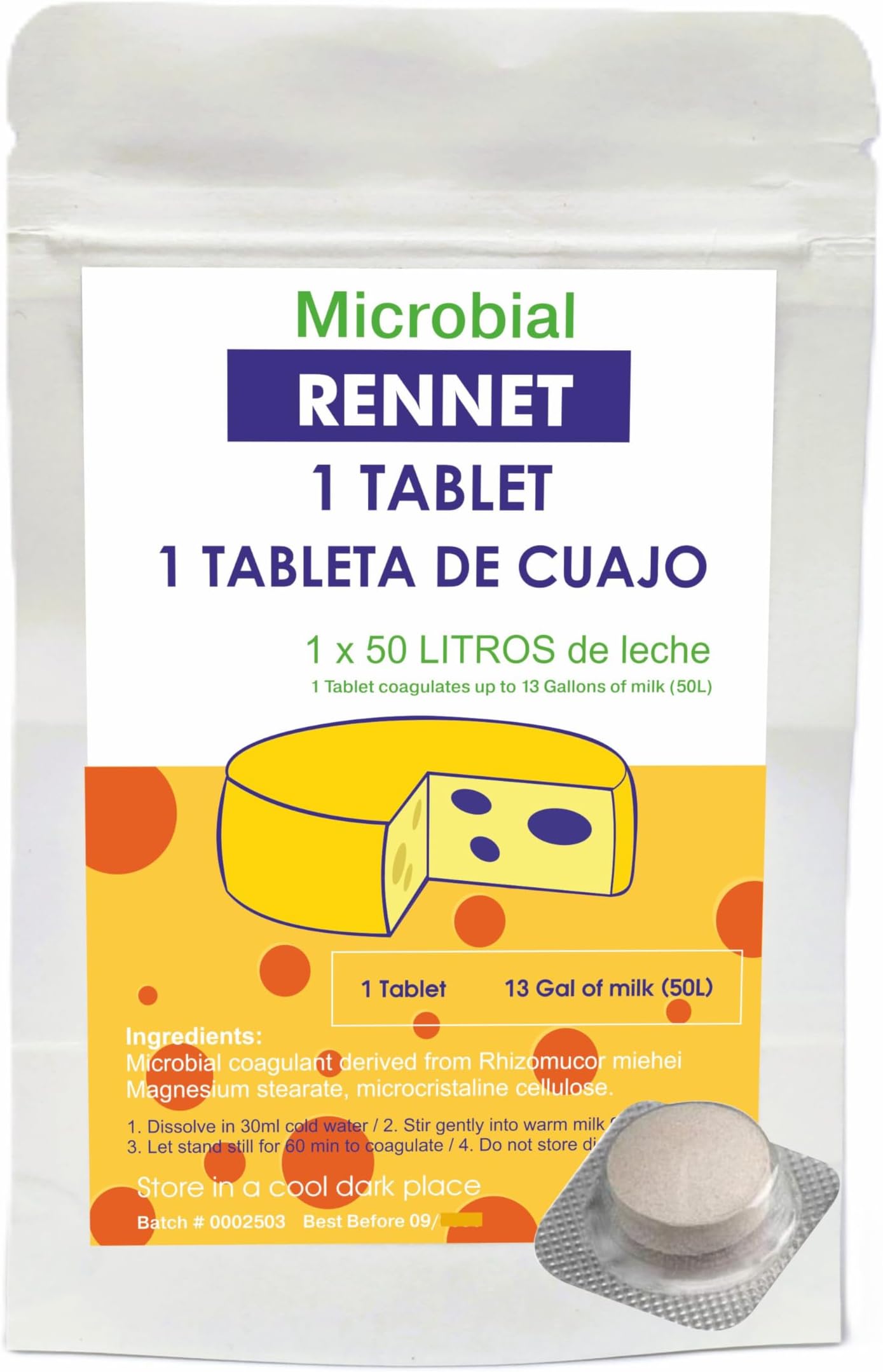 1 Tablet Rennet Cuajo Tablets For any type of cheese 1 tablet 50L OF MILK