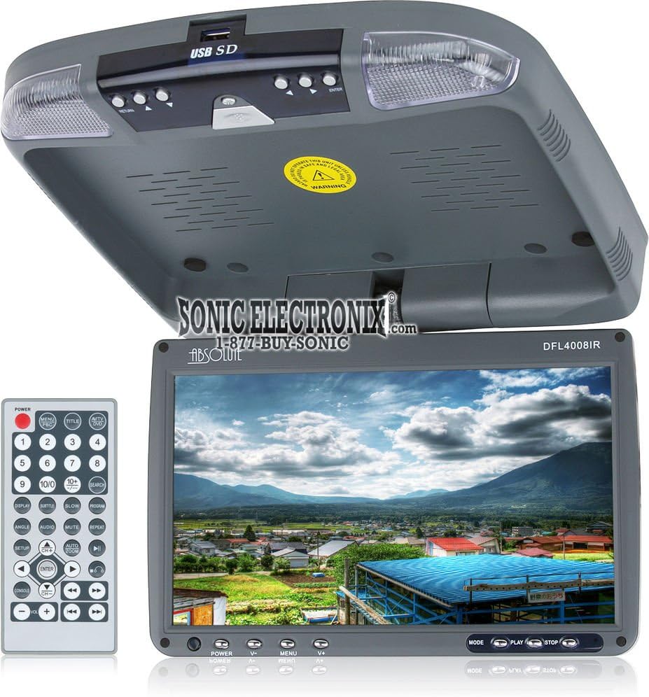 Absolute DFL4008IRG 9.5-Inch TFT-LCD Overhead Flip-Down Monitor with DVD Player and Built-in IR Transmitter (Grey)