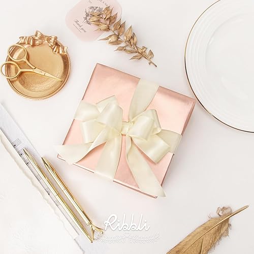 Miniatura 464 de Ribbli - Cinta de satén roja de doble cara, 1 pulgada x 25 yardas, uso para ramo de lazos, envoltura de regalo de Navidad, arreglo floral Rojo