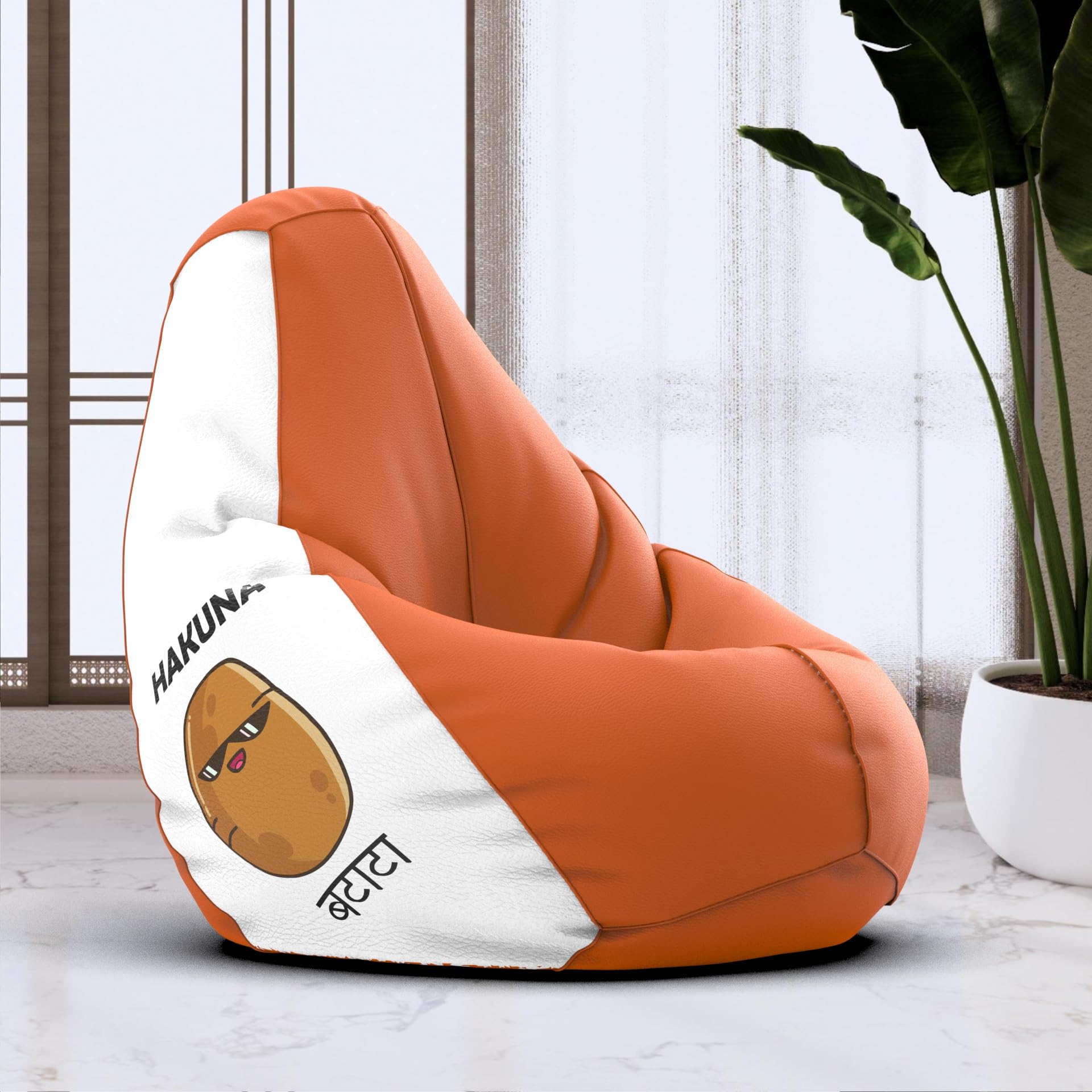 Bean Bag Chair Cover | Size: 6XL | Color: Hakuna Batata - Orange White | Without Beans | Premium Leatherette Cover (CMF 2294)-image-45