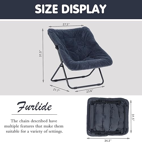 Miniatura 41 de Comfy - Silla de dormitorio plegable de gran tamaño con piel sintética suave, marco de metal, para dormitorio, sala de estar, balcón, patio,