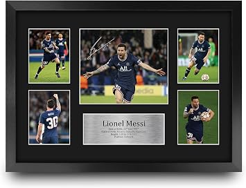 HWC Trading Lionel Messi Paris Blue and Reds Gifts Printed Signed Autograph Picture for Football Fans and Supporters - A3 Framed