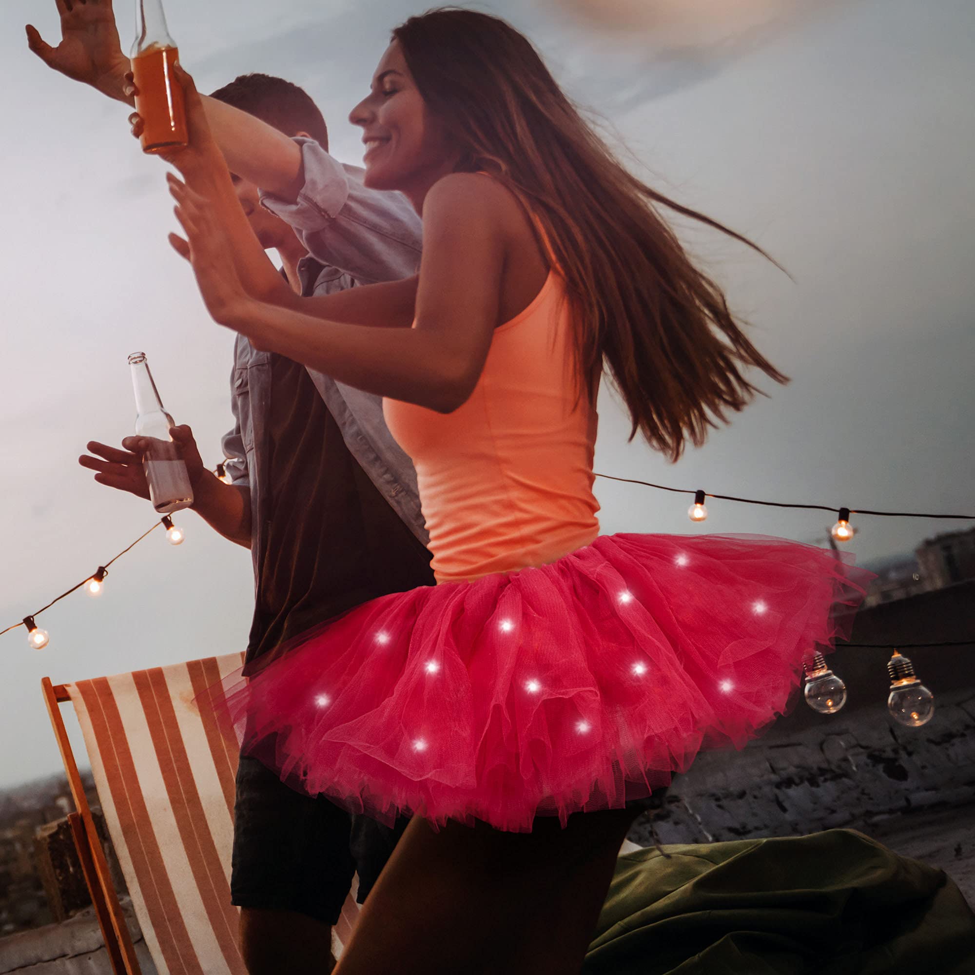 JasmineTutus for Women Adult Tutu Women's LED Light Up Neon Tulle Tutu Skirt