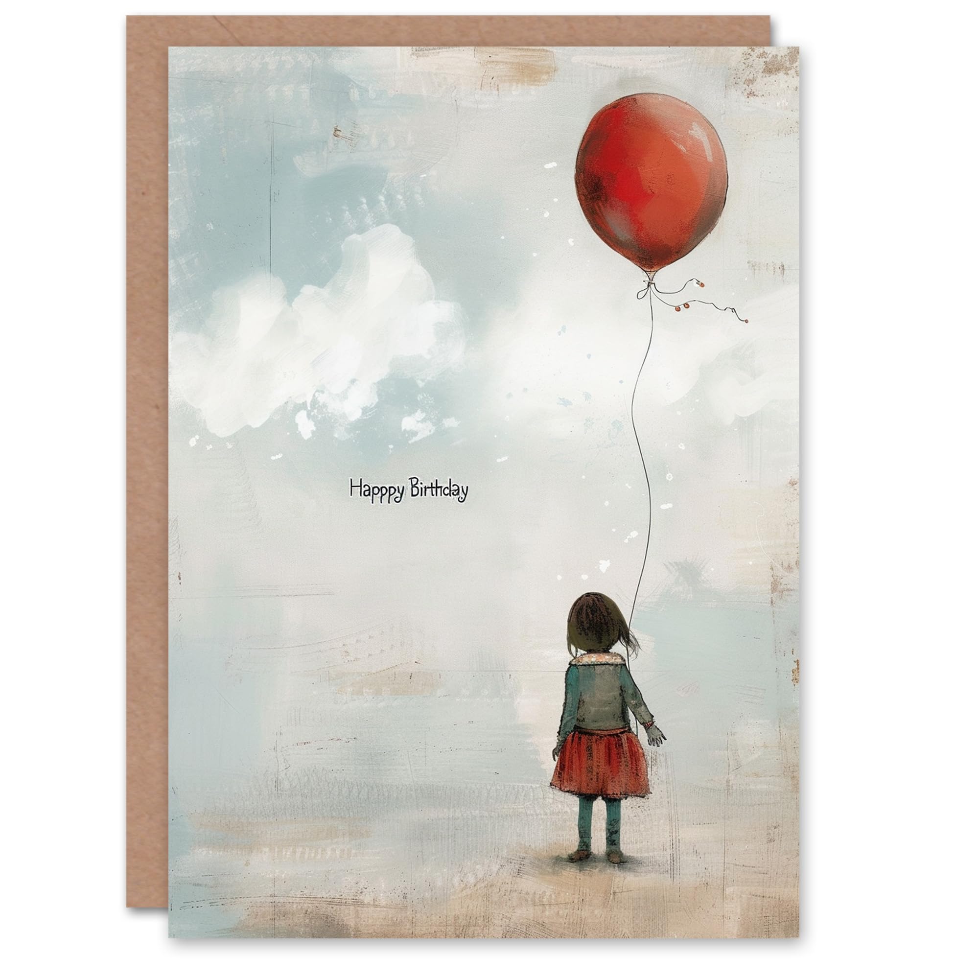 Artery8 Birthday Card Little Girl with Red Balloon Painting For Her Gran Sister Niece Daughter Wife Woman Greeting Card