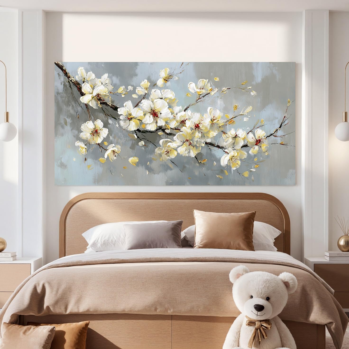 YISXINOAG Canvas Wall Art Floral Wall Art Modern Canvas Art Ready to Hang Modern Canvas Painting Prints Beige Flower Wall Decor Pictures for Bedroom, Dining Room Home Decorations Size 24"X48"