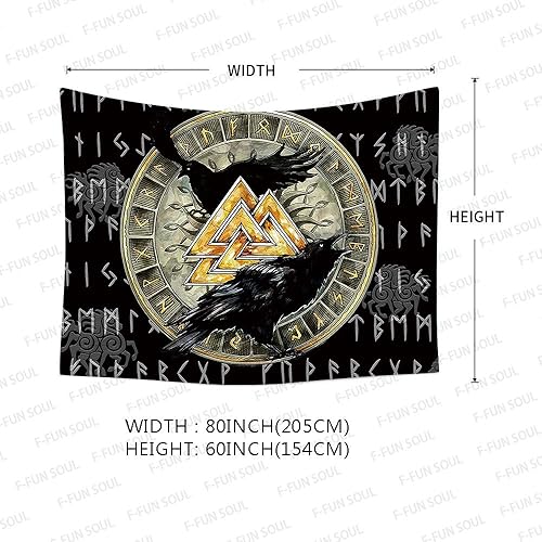 Miniatura 5 de F-FUN SOUL Tapiz de los vikingos nórdicos para hombres, tapiz de cuervo vikingo de 80 x 60 pulgadas, misteriosas runas vikingas, tapices nórdicos de