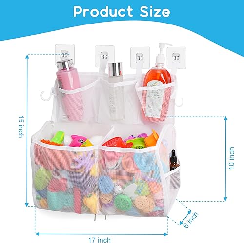 Miniatura 2 de Almacenamiento de juguetes de baño, 2 capas de gran capacidad, soporte de juguetes de baño de liberación rápida con cremallera de botón, cesta