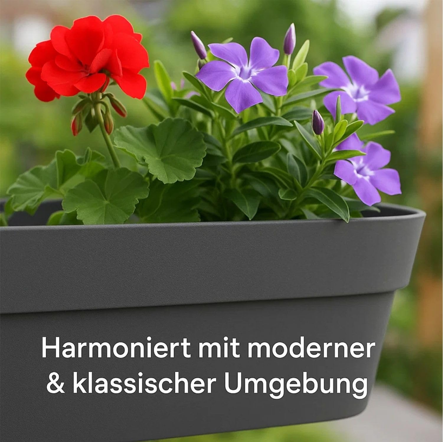 BigDean 4X Blumenkasten Balkongeländer 50cm mit Wasserspeicher Anthrazit | Balkonkasten inklusive Halterung, Blumentopf zum Aufhängen