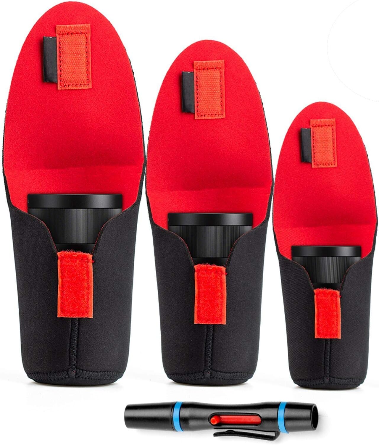 FotoverFotover Neoprene Travel Camera Lens Pouch Set - Soft Protective Case Cover Sleeve for Canon Nikon Sony Panasonic Pentax Olympus DSLR Cameras, 3 Pack with Lens Cleaning Pen