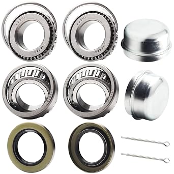 2 Set Fits for 1 Axles Trailer Wheel Hub Bearings Kit, L44643/L44610,1.000" ID, 1.980" OD, 0.580" Width,12192TB Seal OD 1.980,Dust Cover and Cotter Pin.