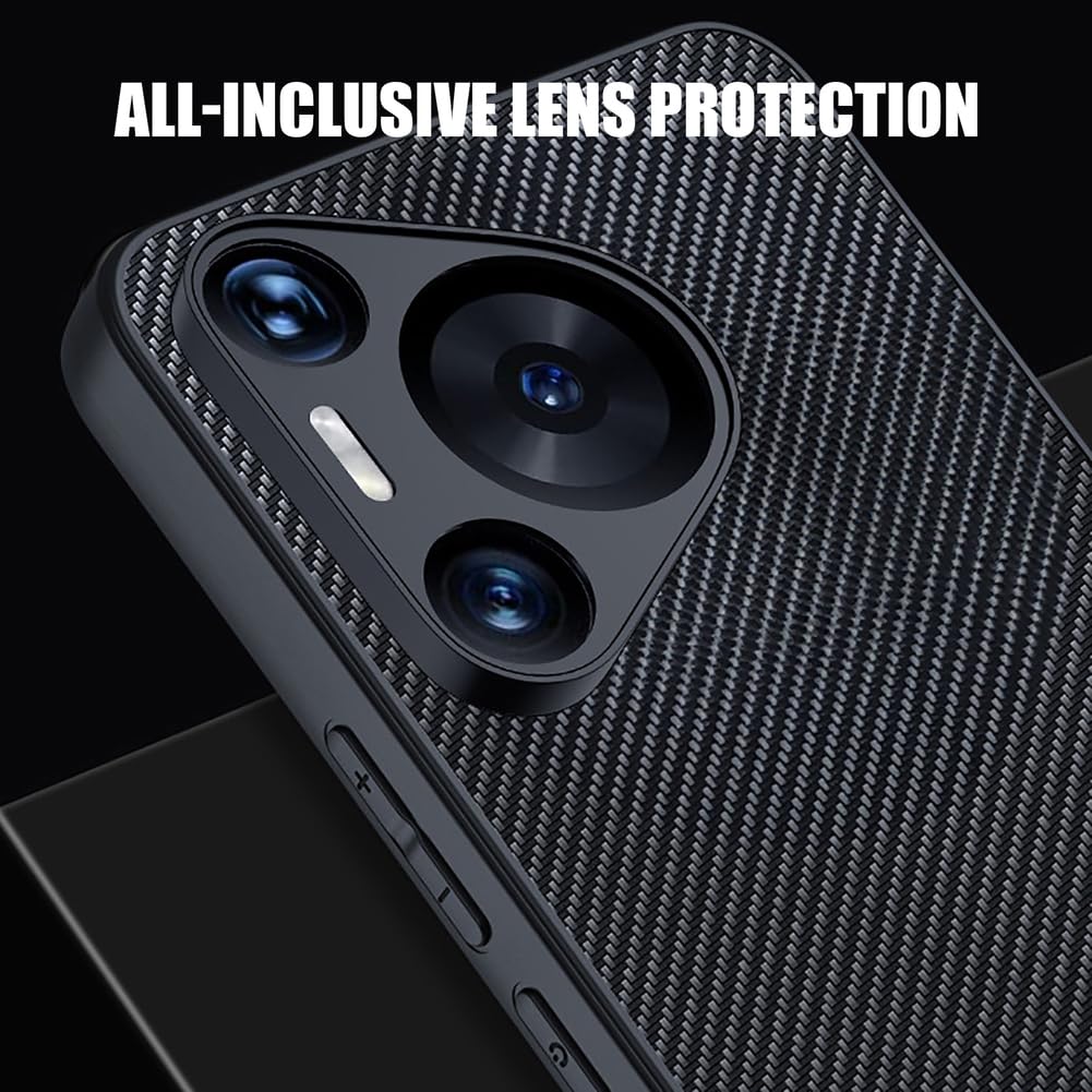 Dünne Hülle für Huawei Pura 80 Ultra/80 Pro/80 Pro+/80, Kohlefaser Muster rutschfeste Schutzhülle Volls Schutz des Objektivs Handyhülle,Schwarz,80 Pro