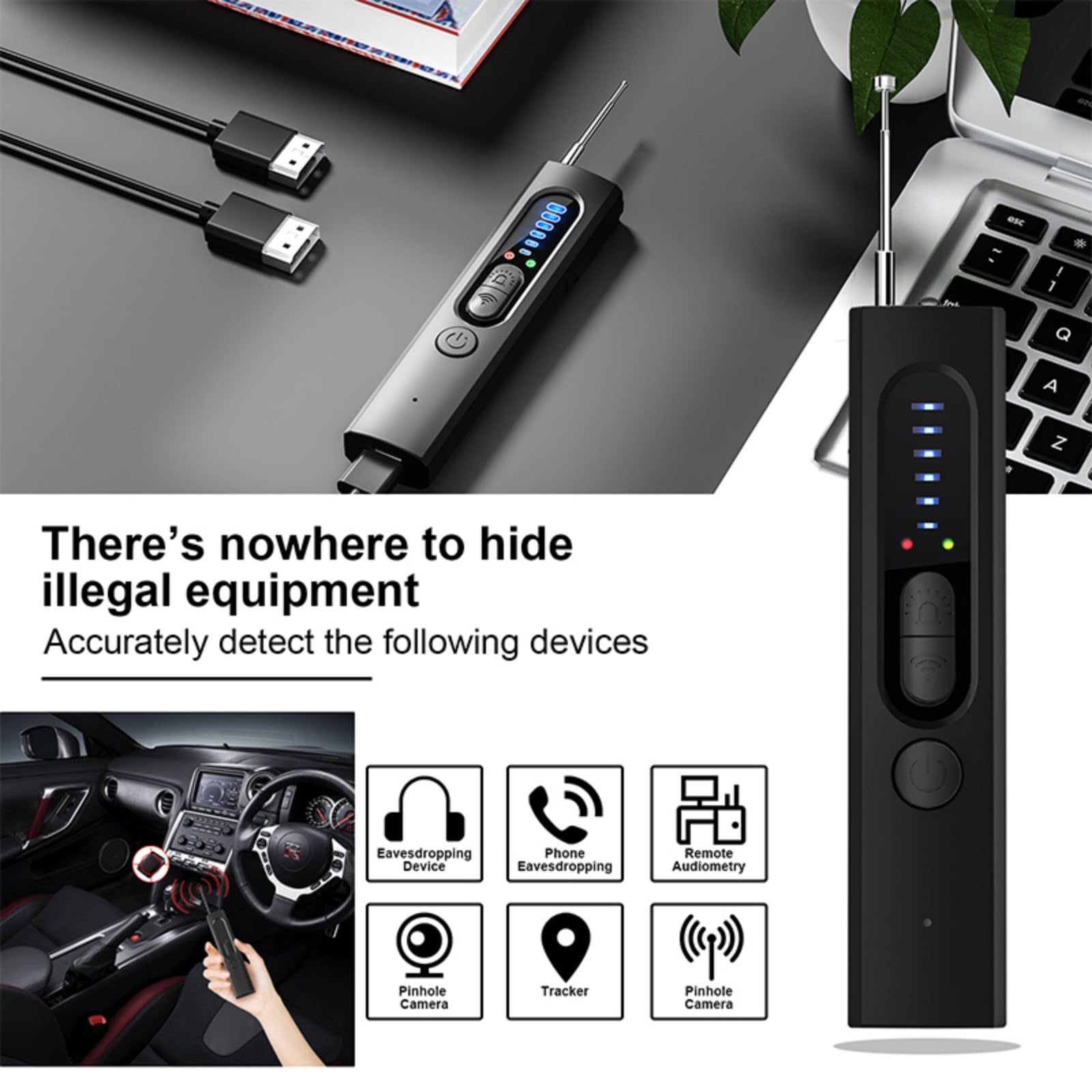 Detector de Dispositivos Ocultos, Detector de Camaras y Microfonos Ocultos, Detectores de Cámara Oculta y Dispositivo Oculto con Escáner RF, GPS y Detector de Errores para Hoteles, Hogar y Oficina