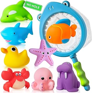 No Hole No Mould Baby Bath Toys - 9PCS Mould Free Bath Toys for 1 2 3 4 Year Olds Toddler Kids Swimming Pool Toys Sea Animals Water Play Toys for Boys Girls