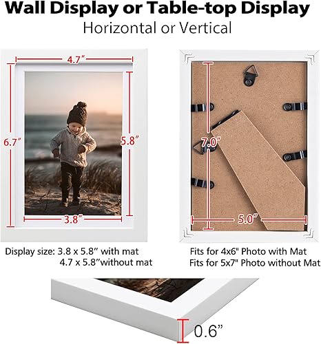 Vista 136 de KINLINK Juego de 2 portarretratos de 6 x 8 pulgadas, marco de fotos de madera mate de 4 x 6 pulgadas con plexiglás para 4 x 6 con paspartú o 6 x 8