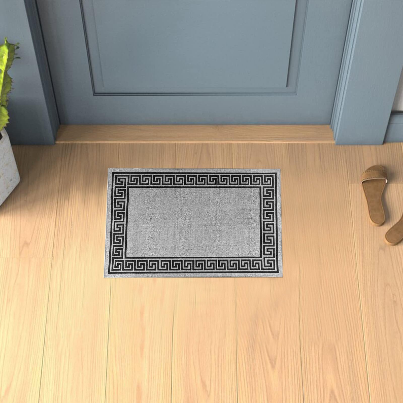 renoazul® Heavy Duty Door Mat - Non Slip Washable Indoor & Outdoor Doormats - Rug Runner Carpet Home Decor Bedroom Living Room Accessories (Greeky Rug - Grey & Black, 40 x 60 cm - Small Doormat) — image 1