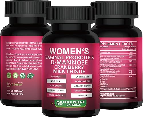 Probióticos vaginales para mujer 100B CFU con D-manosa y arándano orgánico Equilibrio de pH y apoyo para el equilibrio de levadura Formulado por