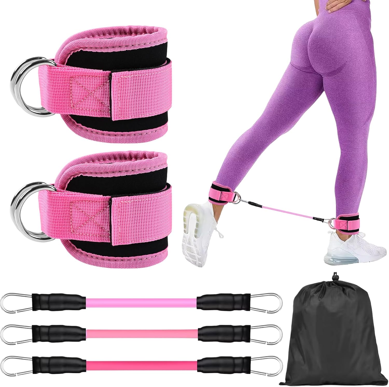 Resistance Bands Set with Ankle Straps, Glutes Workout Equipment, Ankle Bands Working Out Women & Men Leg Butt Training Exercise Equipment for Home Workouts, Gym, Butt Exercise
