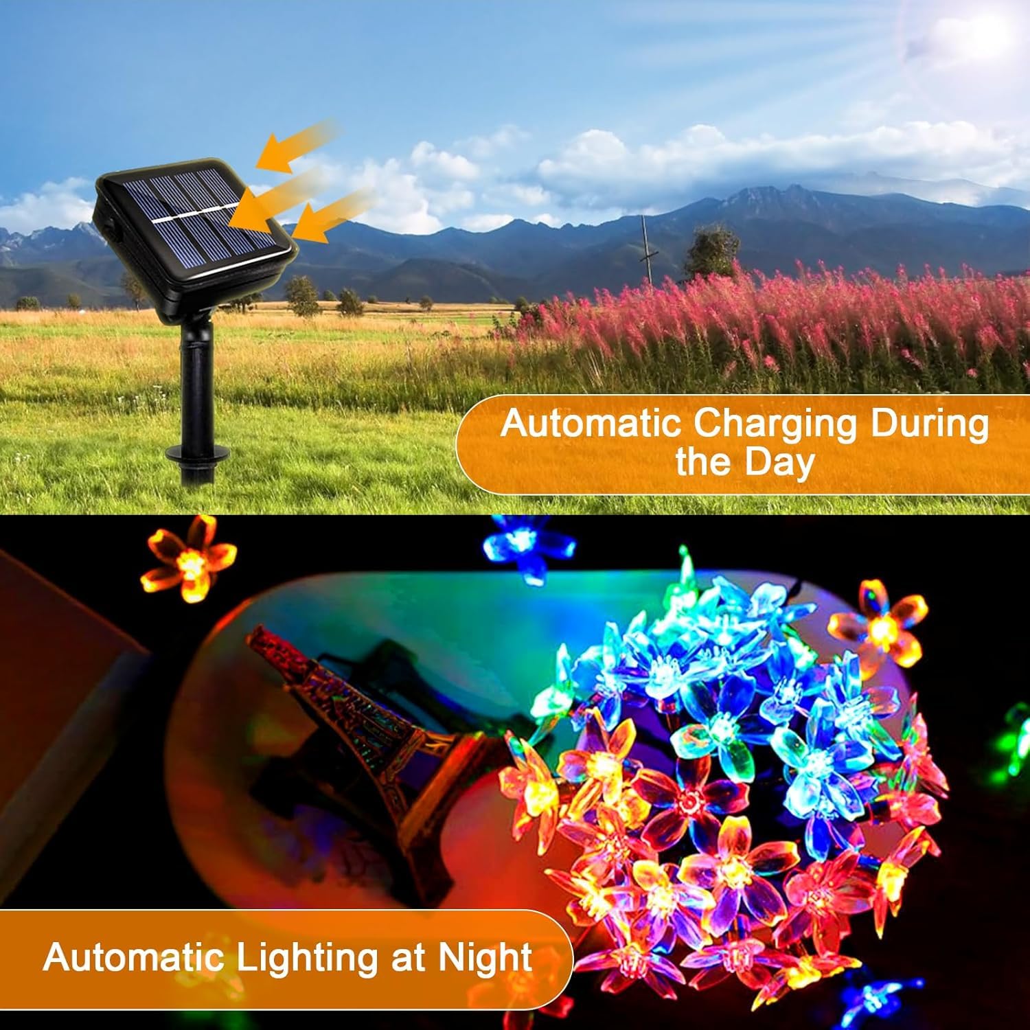 Solar Flower String Lights Outdoor, 7M/23ft 50 LED Waterproof Cherry Blossom Fairy Lights - Image 2