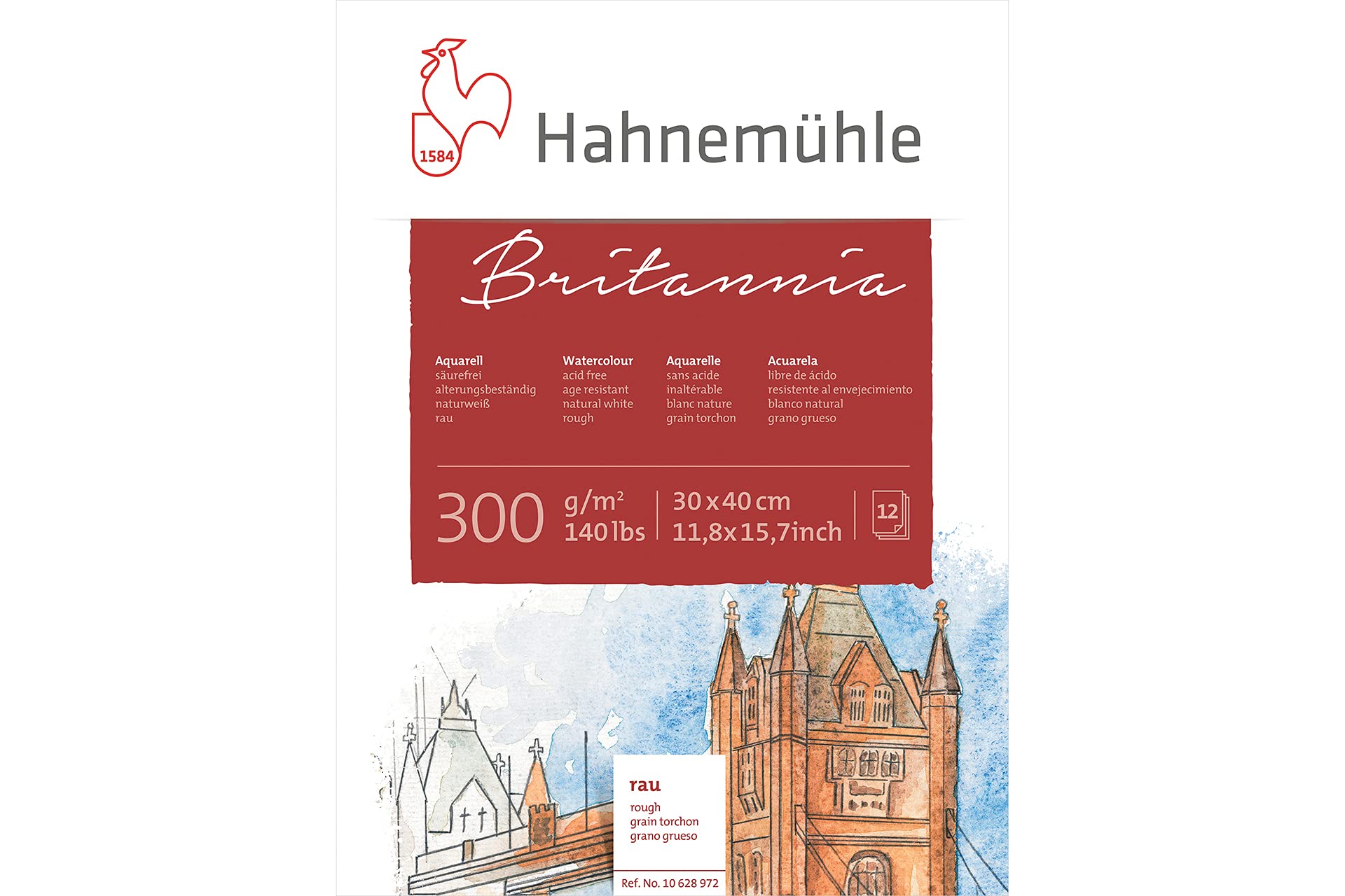 Hahnemuhle Britiannia- HAHNEMUHLE Britannia Watercolour Block 300 g/m2-140lbs Rough 30 x 40 cm