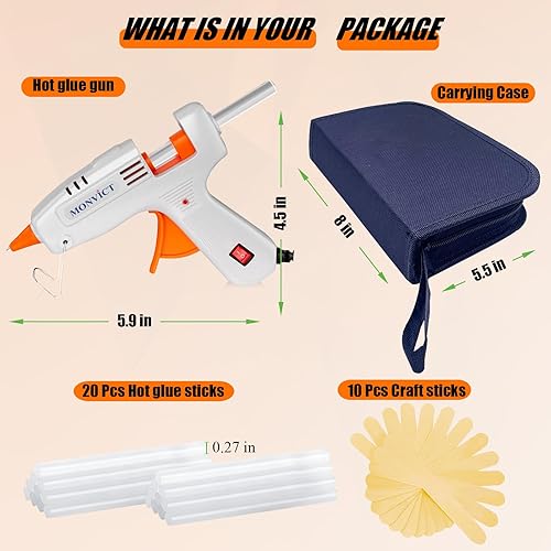 Miniatura 25 de MONVICT Kit de pistola de pegamento caliente, mini pistola de pegamento con estuche de transporte, 20 barras de pegamento de alta calidad, 10 palos
