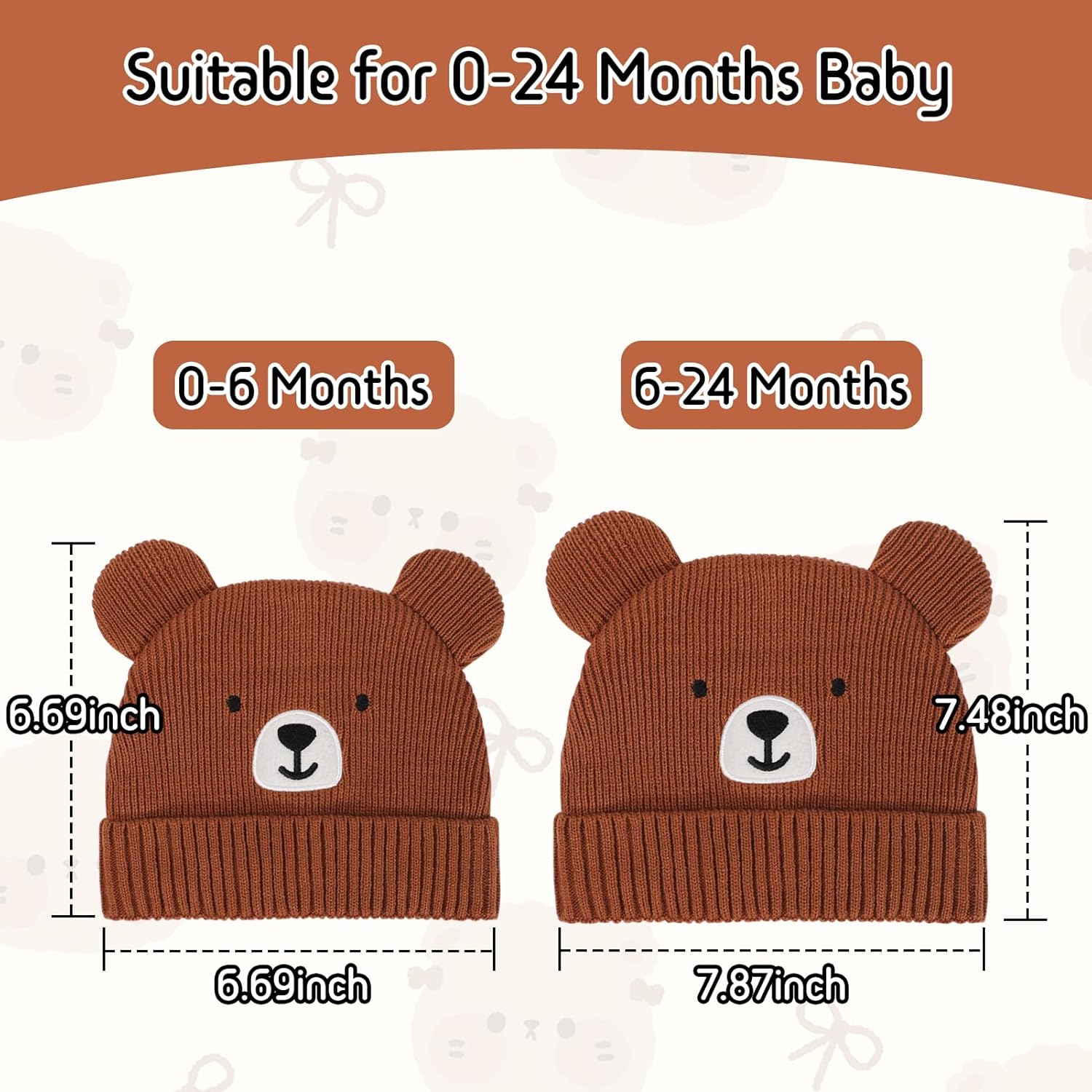 Cute Bear Baby Beanie with Bear Ear Boys Hat Infant Toddler Winter Knit Skull Cap for Girls 0-24 Months - Image 4