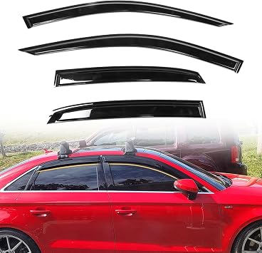 Tape on Window Visor Deflectors, Compatible with 2013-2019 Audi A3 S3 RS3 Sedan, Acrylic Smoke Tinted Slim Style Window Rain Guards, Sun Wind Side Vent Visor Set, 4 Pieces