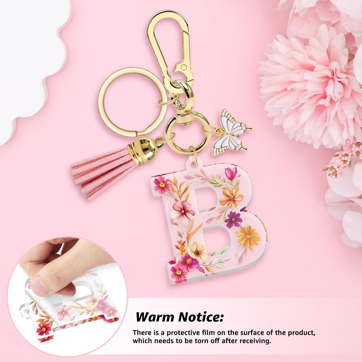 Vadaka Alphabet Initial Letter Keychain Tassel Butterfly Keychain for Wallet Backpack Handbags Initial Key Chain for Women - Image 4