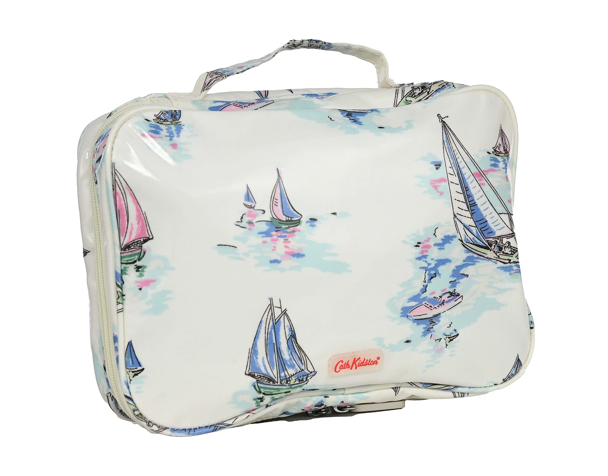 Cath Kidston Zip Around Wash Toiletry Cosmetic Bag with Two Zipped Compartments Sail Away in Warm Cream Oilcloth